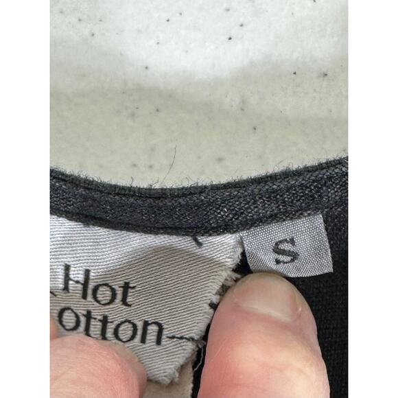 Hot Cotton Button Up Top Size Small Black 100% Linen 3/4 Sleeve V Neck - Picture 6 of 9